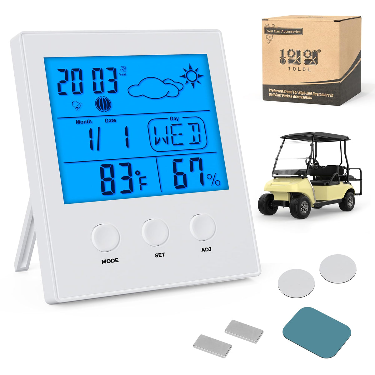10L0L golf cart weather station with 4-inch screen for easy reading