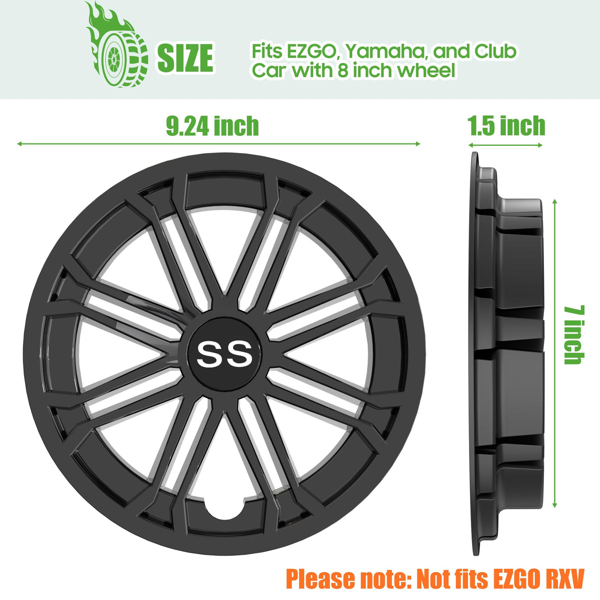 10L0L golf cart wheel covers assembly close-up showcases clips and alignment.