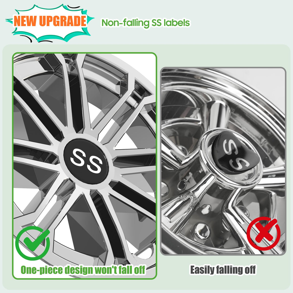 10L0L chrome-finish wheel covers upgrade the cart with new style