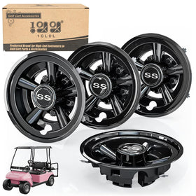 10l0l golf cart wheel covers for ezgo 8-inch, front view, easy snap-on upgrade.