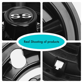 10l0l golf cart wheel covers matte black finish, protects hubs.