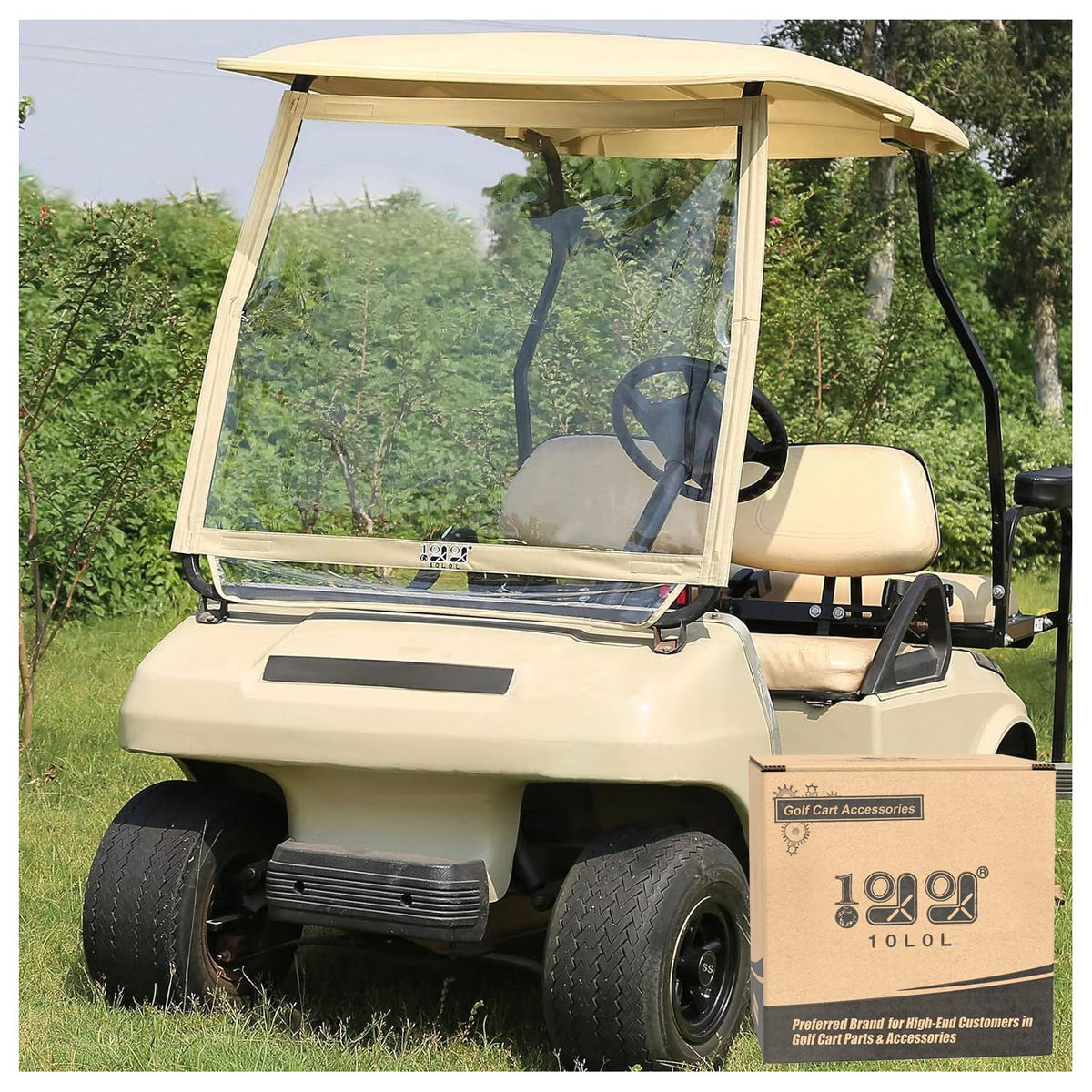 10L0L golf cart windshield front view enhances visibility for Club Car DS