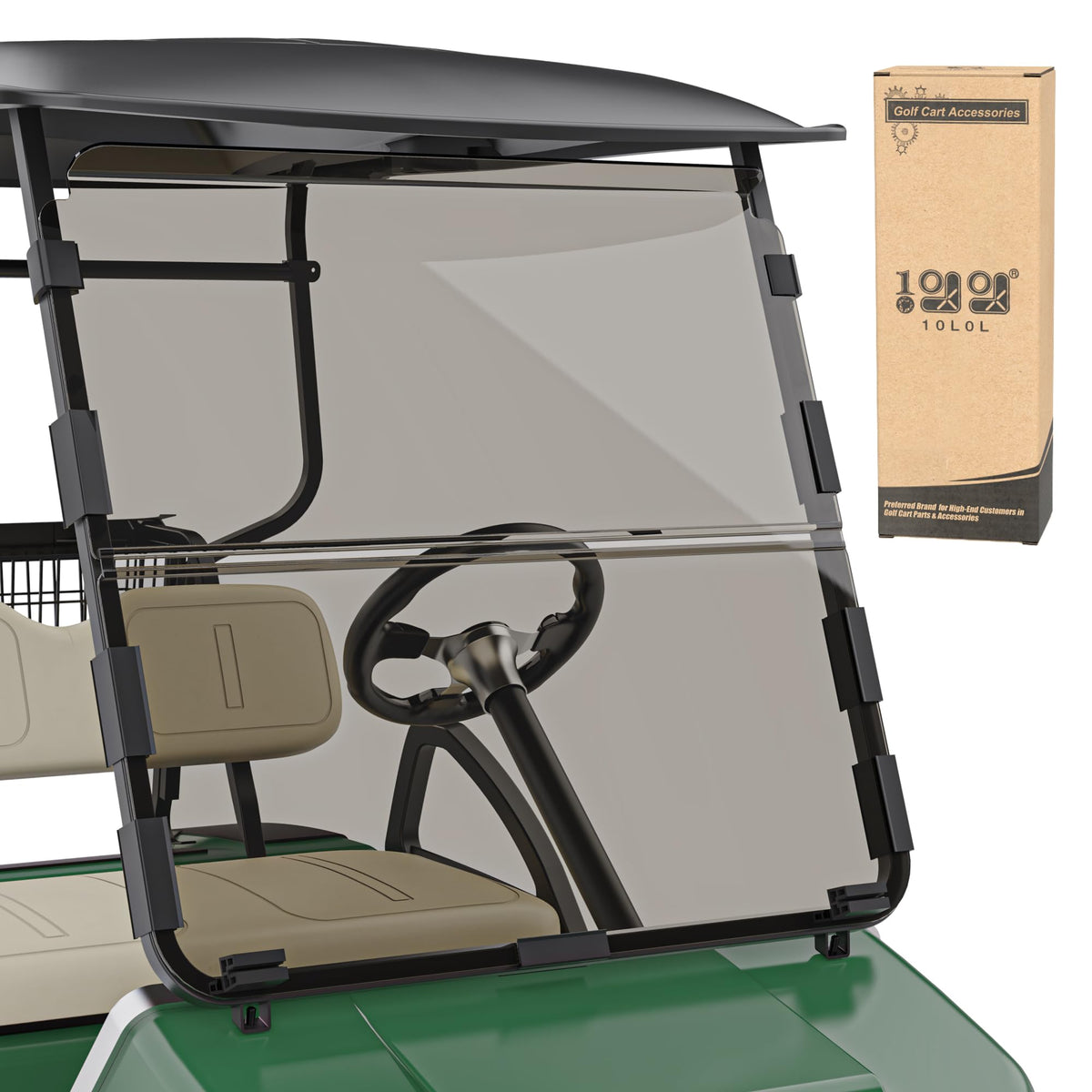 10L0L Golf Cart Windshield on Club Car DS front view with glare-reducing tint