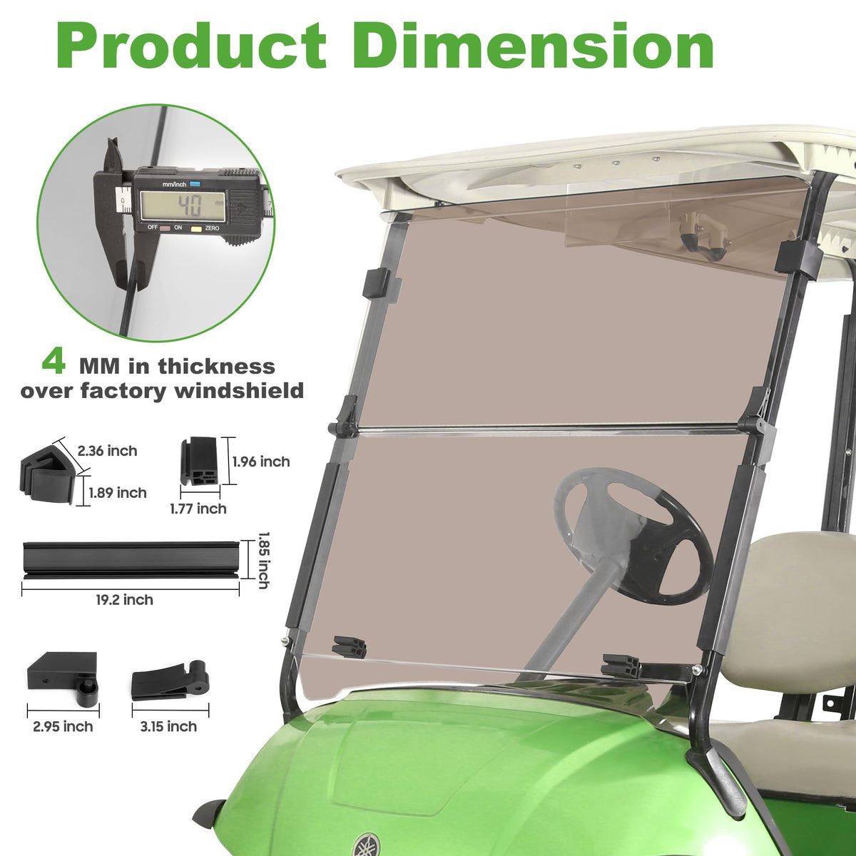 10L0L Durable windshield design supports year-round golf cart use.