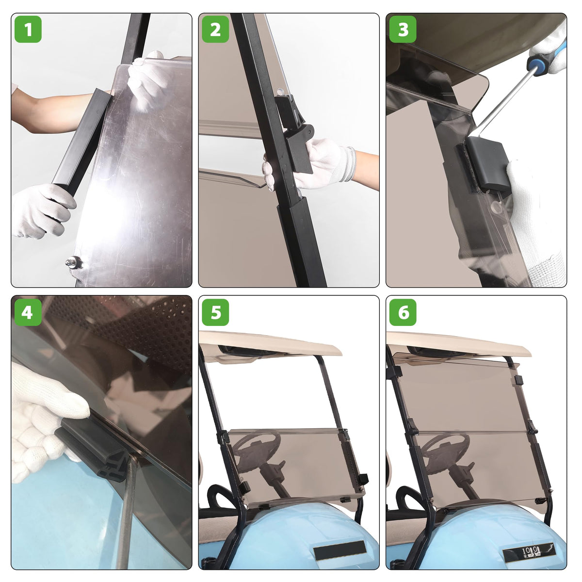 10L0L golf cart windshield easy-install with pre-drilled holes and mounting hardware