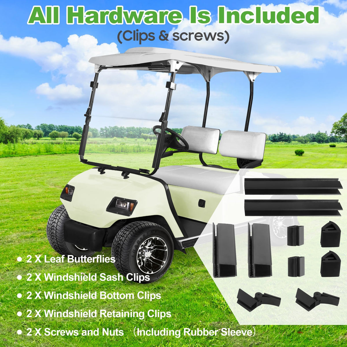 10L0L Golf Cart Windshield folding mechanism in action for seasonal use