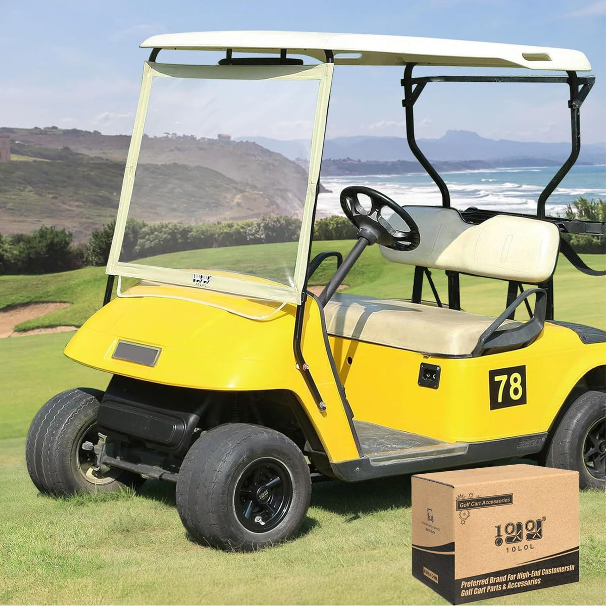 10L0L golf cart windshield folds for EZGO TXT, lightweight wind protection.