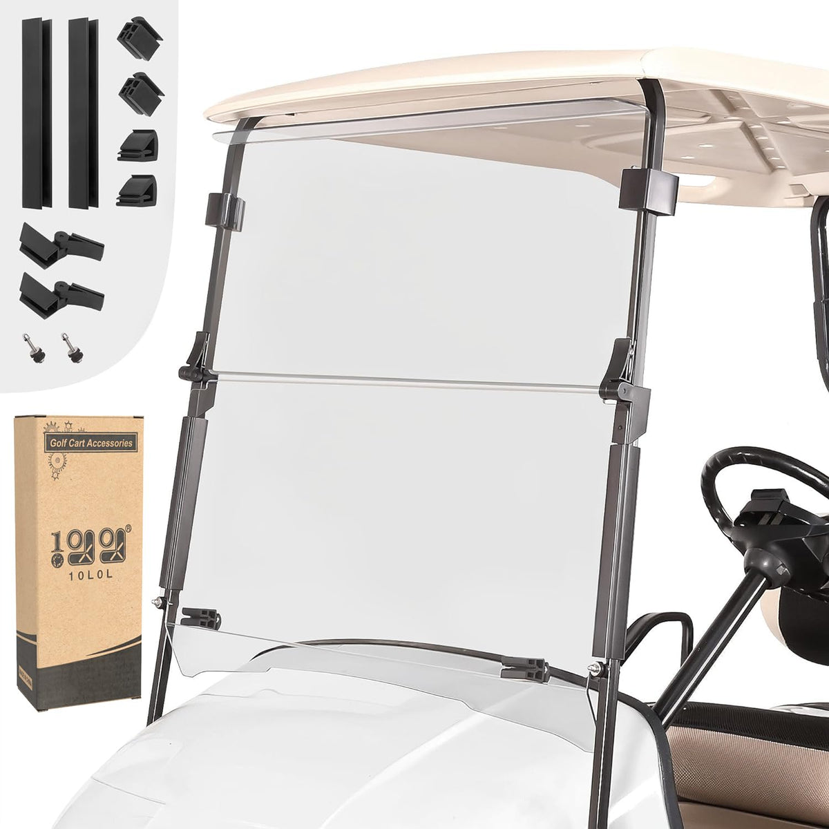 10L0L folding windshield for EZGO TXT with clear view and UV protection
