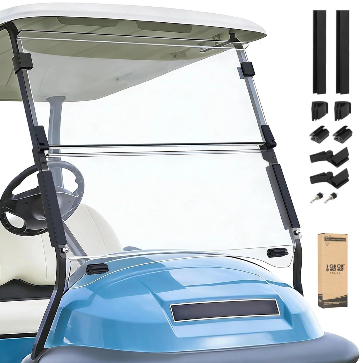 10L0L golf cart windshield for Club Car Precedent with full-view clarity and distortion-free visibility.