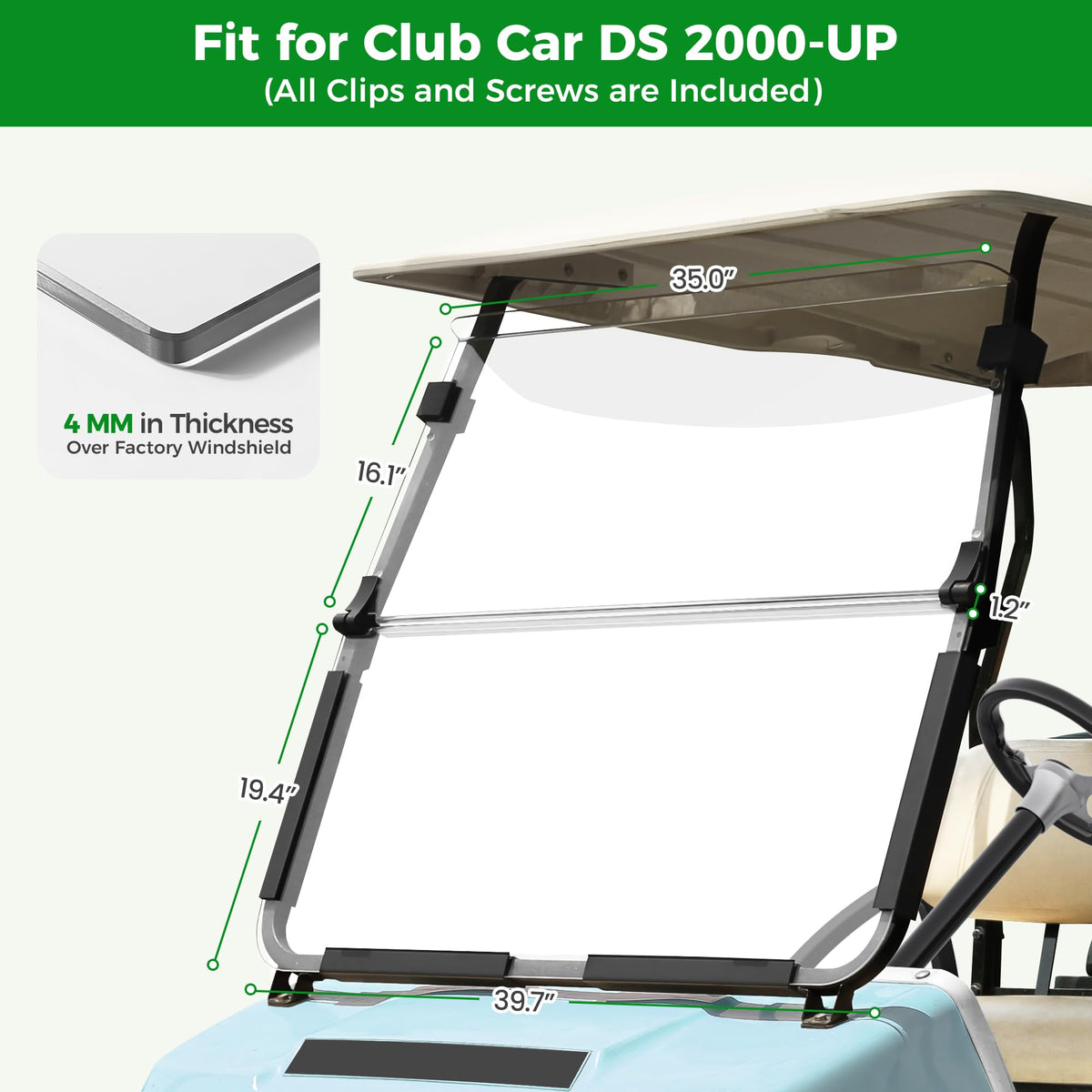 10L0L Windshield shields rain and dust and maintains visibility