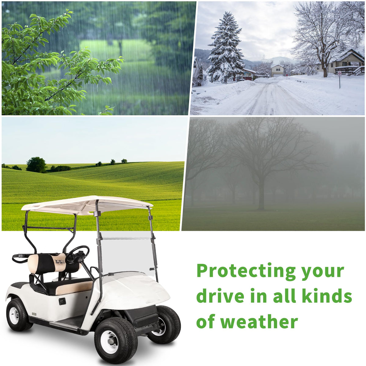 10L0L UV-protected windshield for glare reduction on EZGO TXT
