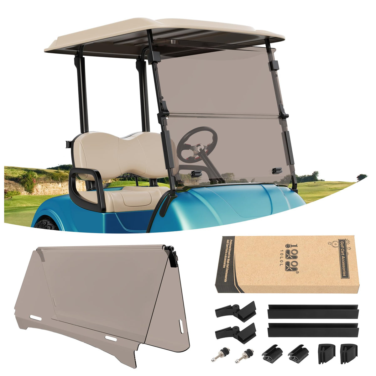 10L0L golf cart windshield for Yamaha Drive G29 — clear view with wind protection