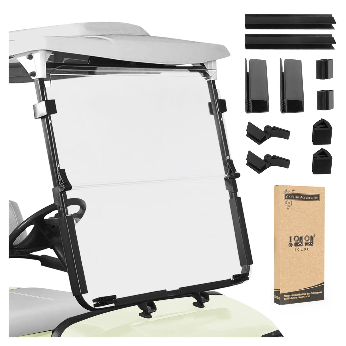 10L0L Golf Cart Windshield front view protects Yamaha G14/G16 on the road