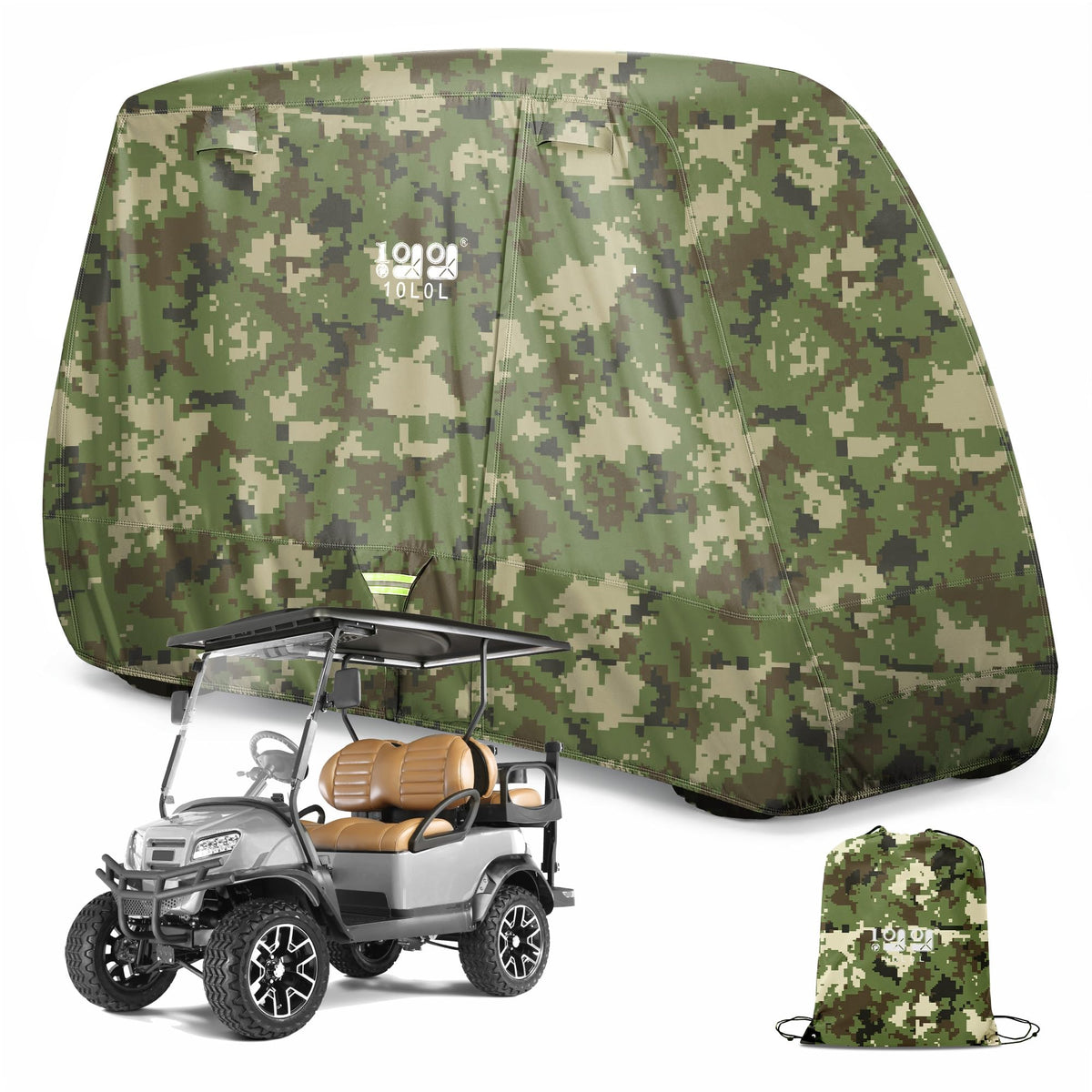 10L0L Heavy Duty 650D golf cart cover front view, protecting from sun and rain