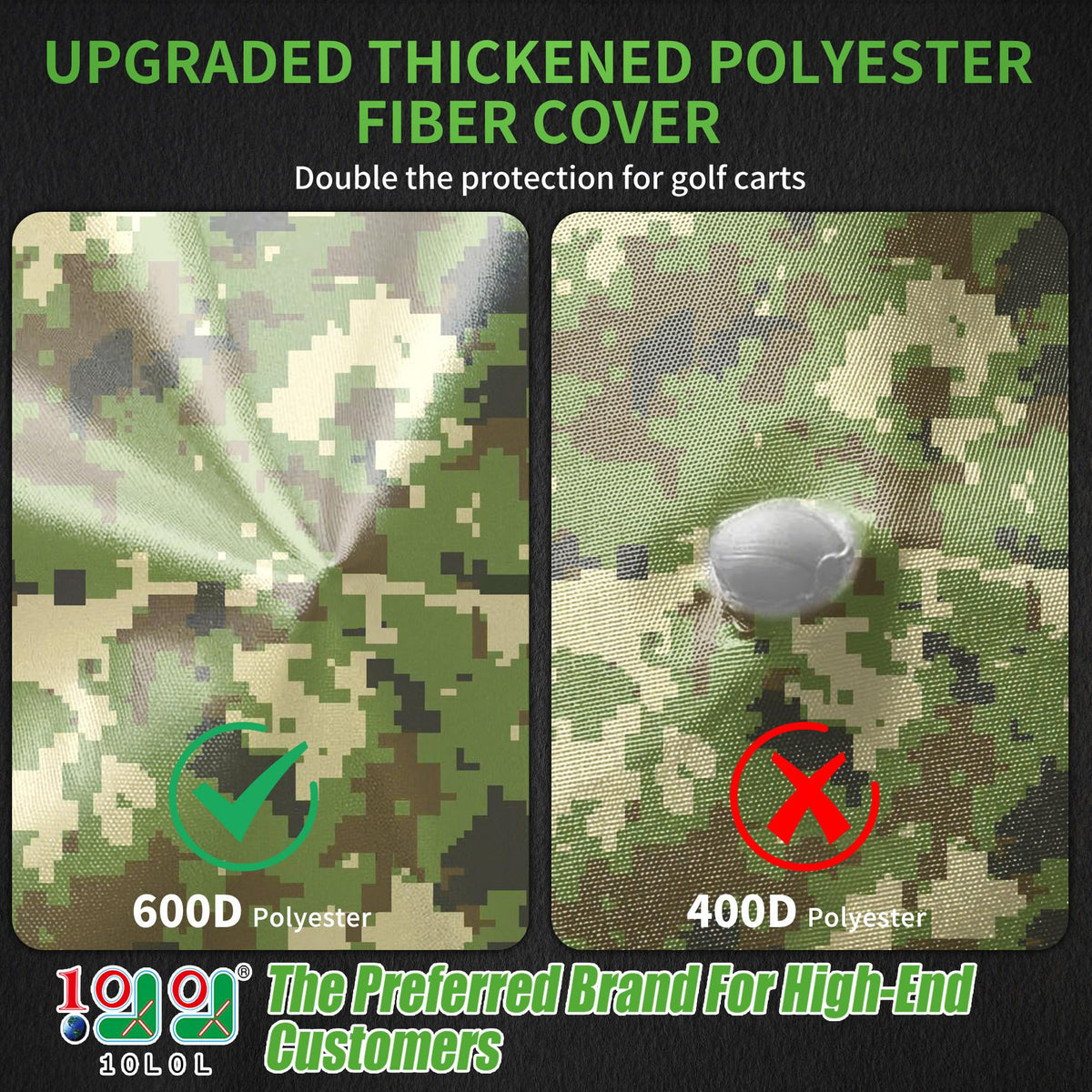 10L0L Heavy Duty 650D golf cart cover side view, shielding sides outdoors