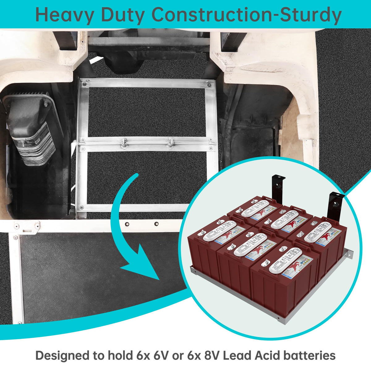 10L0L heavy-duty battery tray for 36V/48V golf carts