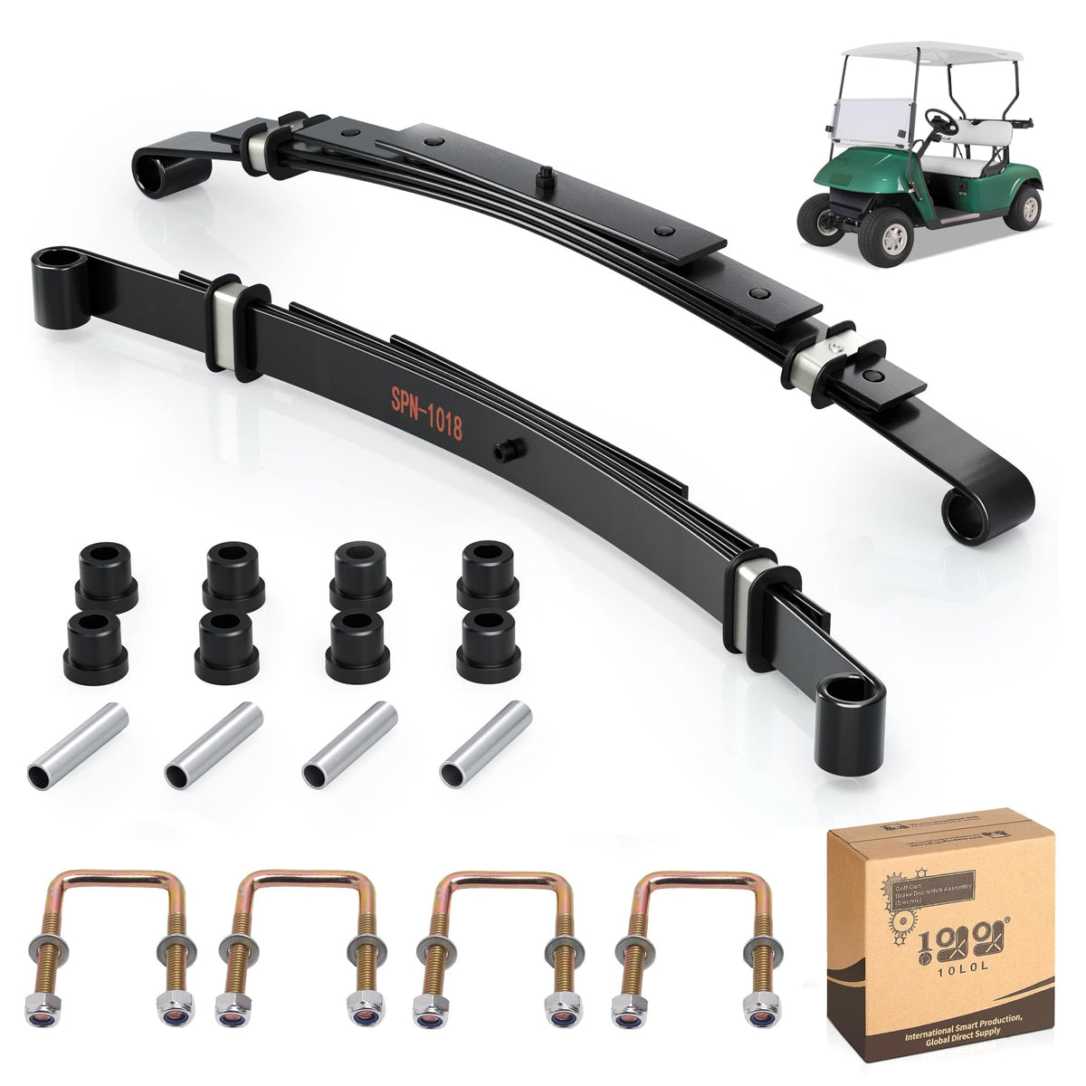 10L0L heavy duty rear leaf spring kit for EZGO TXT – rear-assembly close-up.