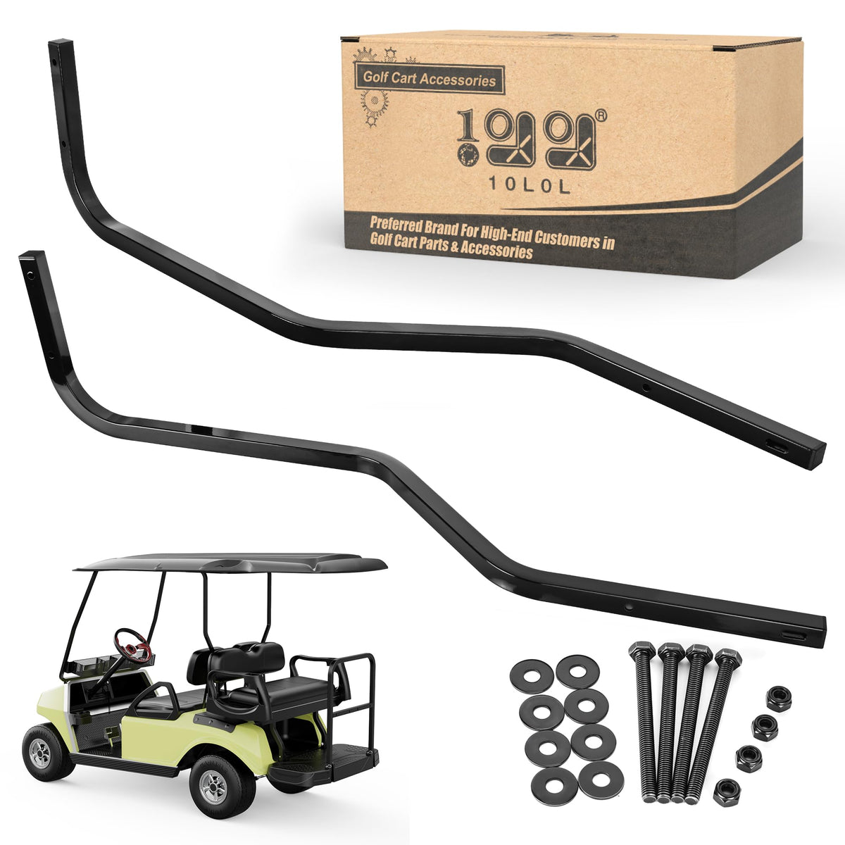 10L0L heavy-duty rear strut brackets on Club Car DS 88-inch top improve rigidity