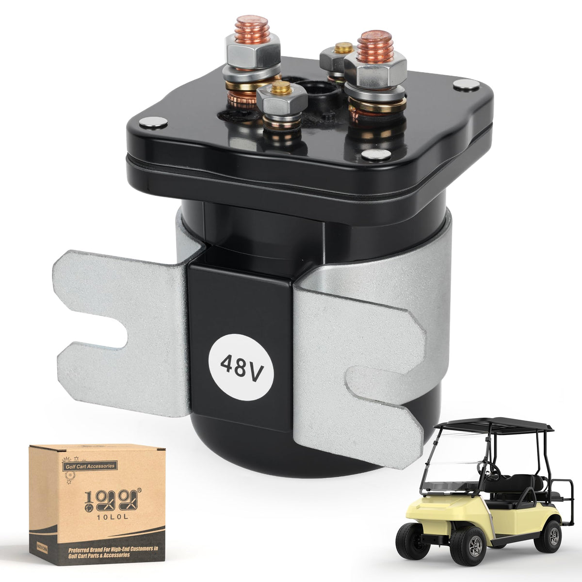 10L0L heavy-duty solenoid front view four-terminal for golf carts