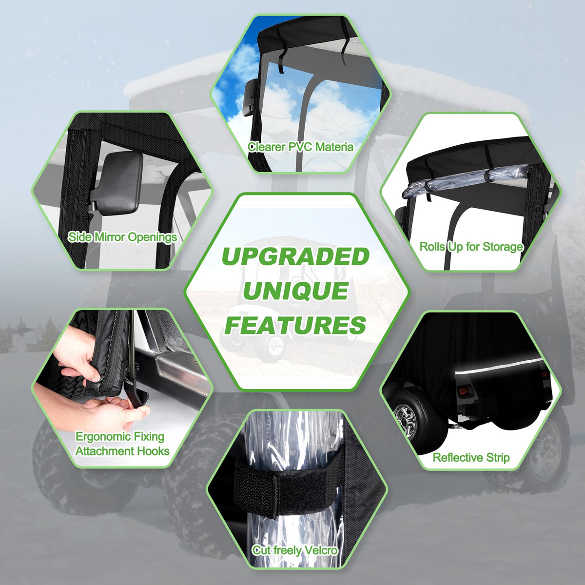10L0L heavy-duty, water-repellent walls with clear PVC windows for protection.