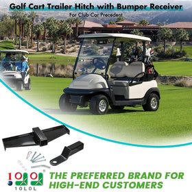 Close-up of hitch mounted to rear frame on Club Car Precedent