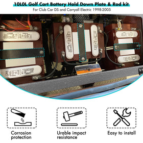 11-inch hold-down rod provides sturdy support for golf cart batteries