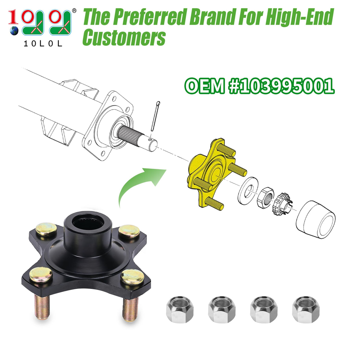 10L0L hub assembly with rotor and hardware supports quick installation.