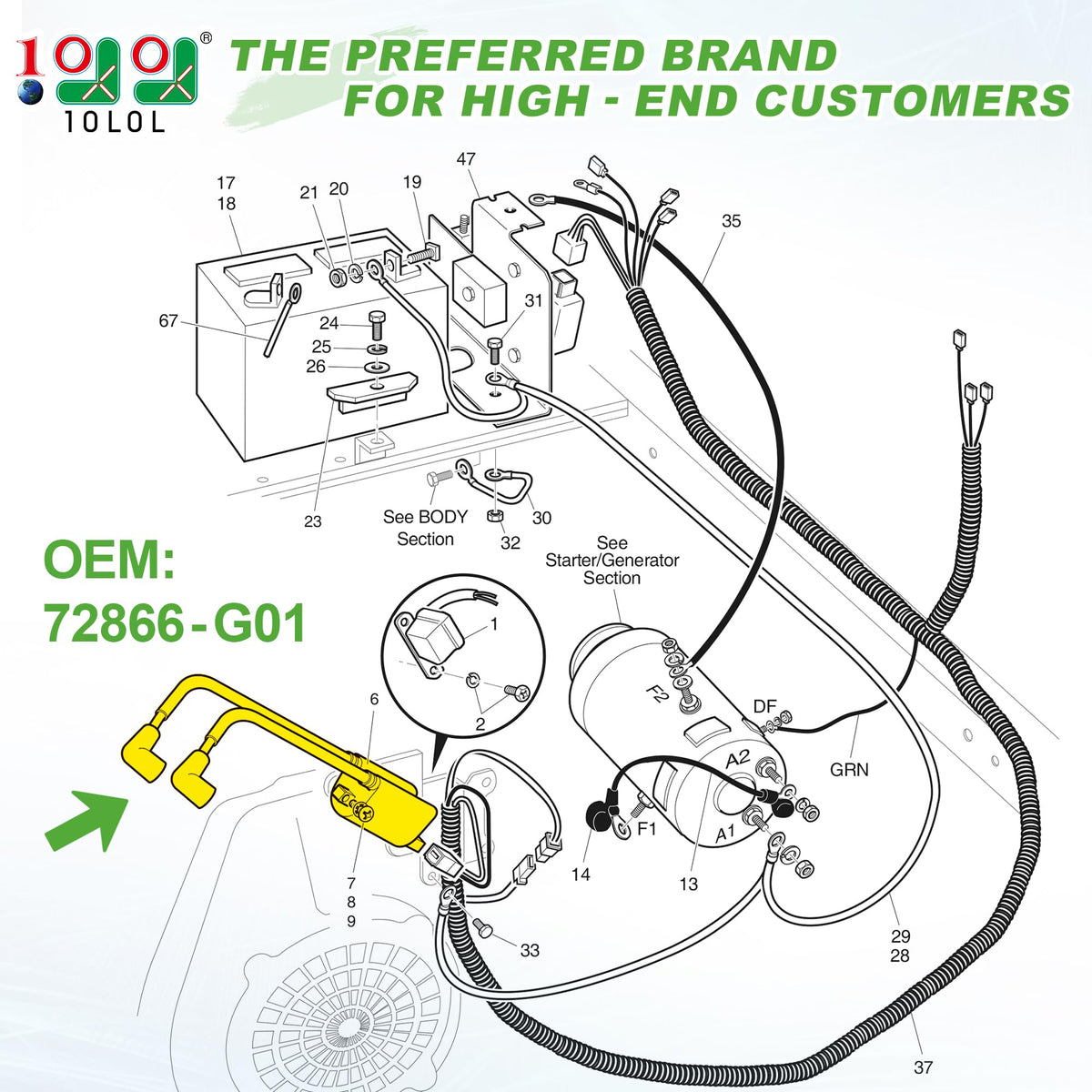 10L0L EZGO TXT gas engine ignition coil—easy plug-and-play replacement.
