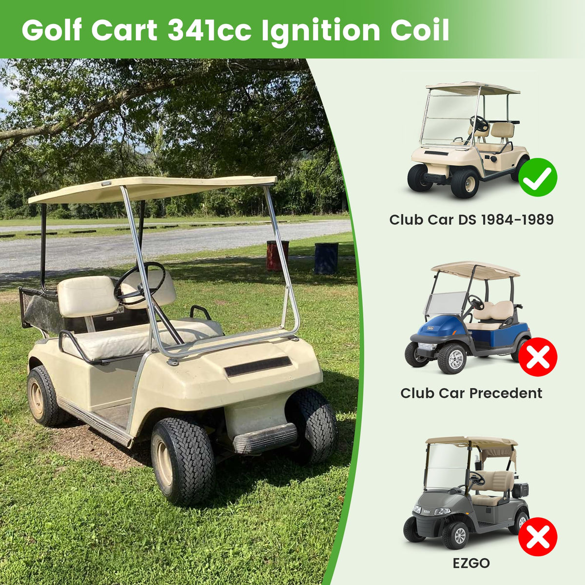 10L0L ignition coil with four wires and plug configuration for Club Car DS.
