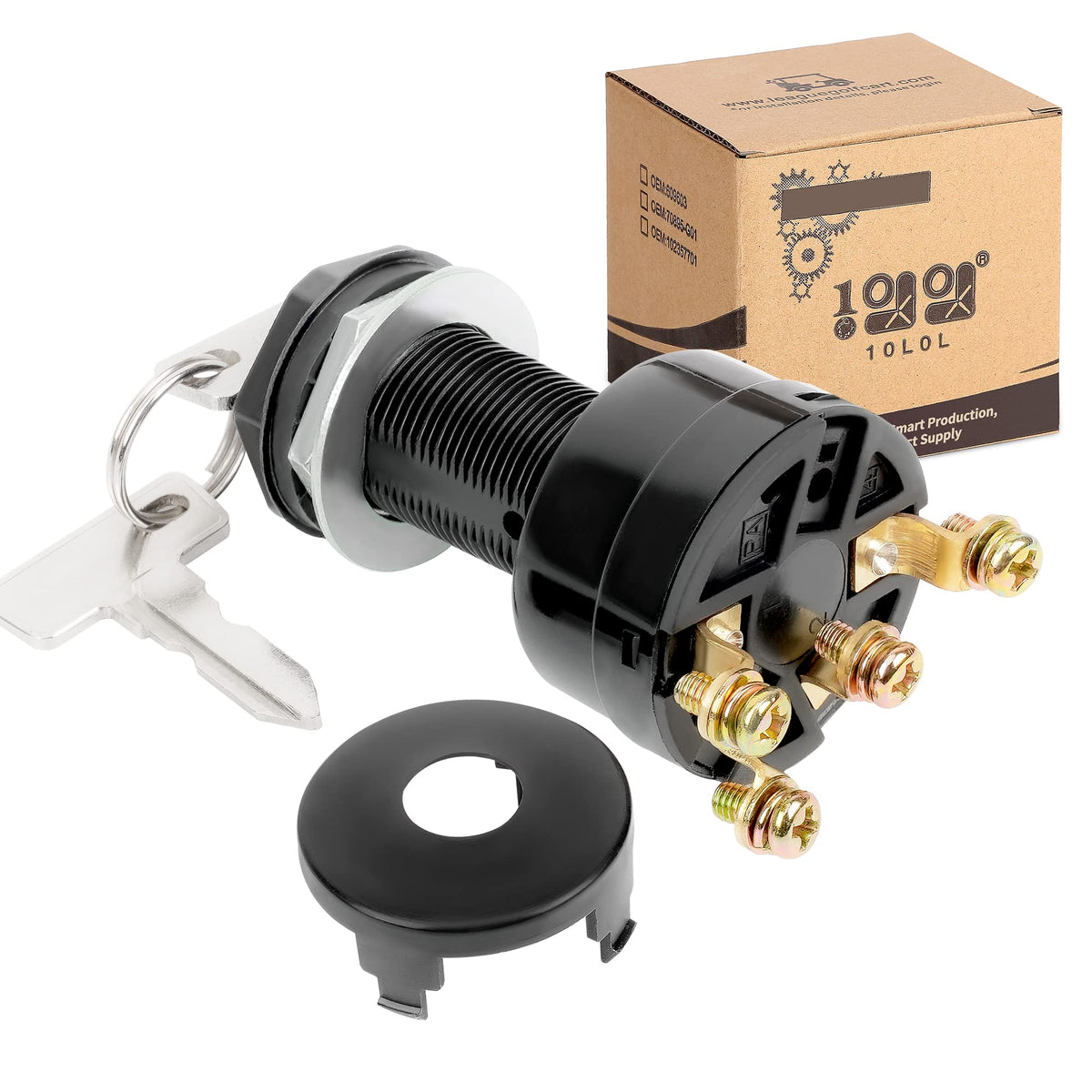 10L0L ignition switch terminals close-up; clear contact points for reliability
