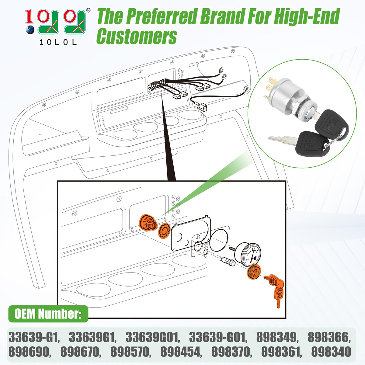10L0L ignition switch for EZGO TXT/Medalist compatibility ensures smooth ignition and accessory power.