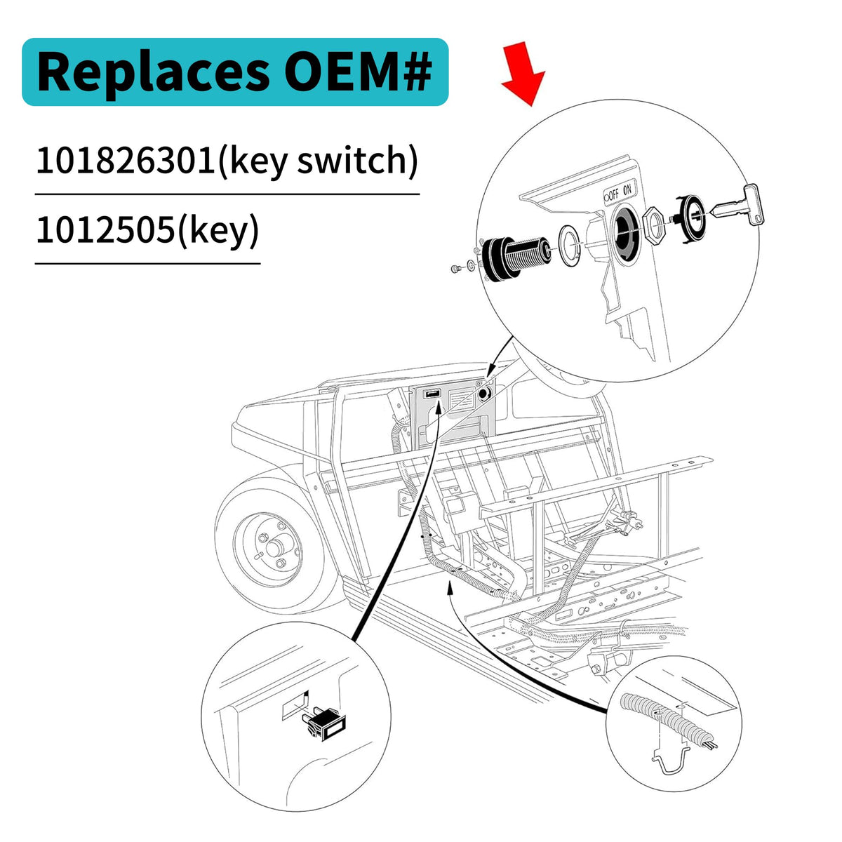 Two 10L0L keys included—easy replacement for worn club car ignition.