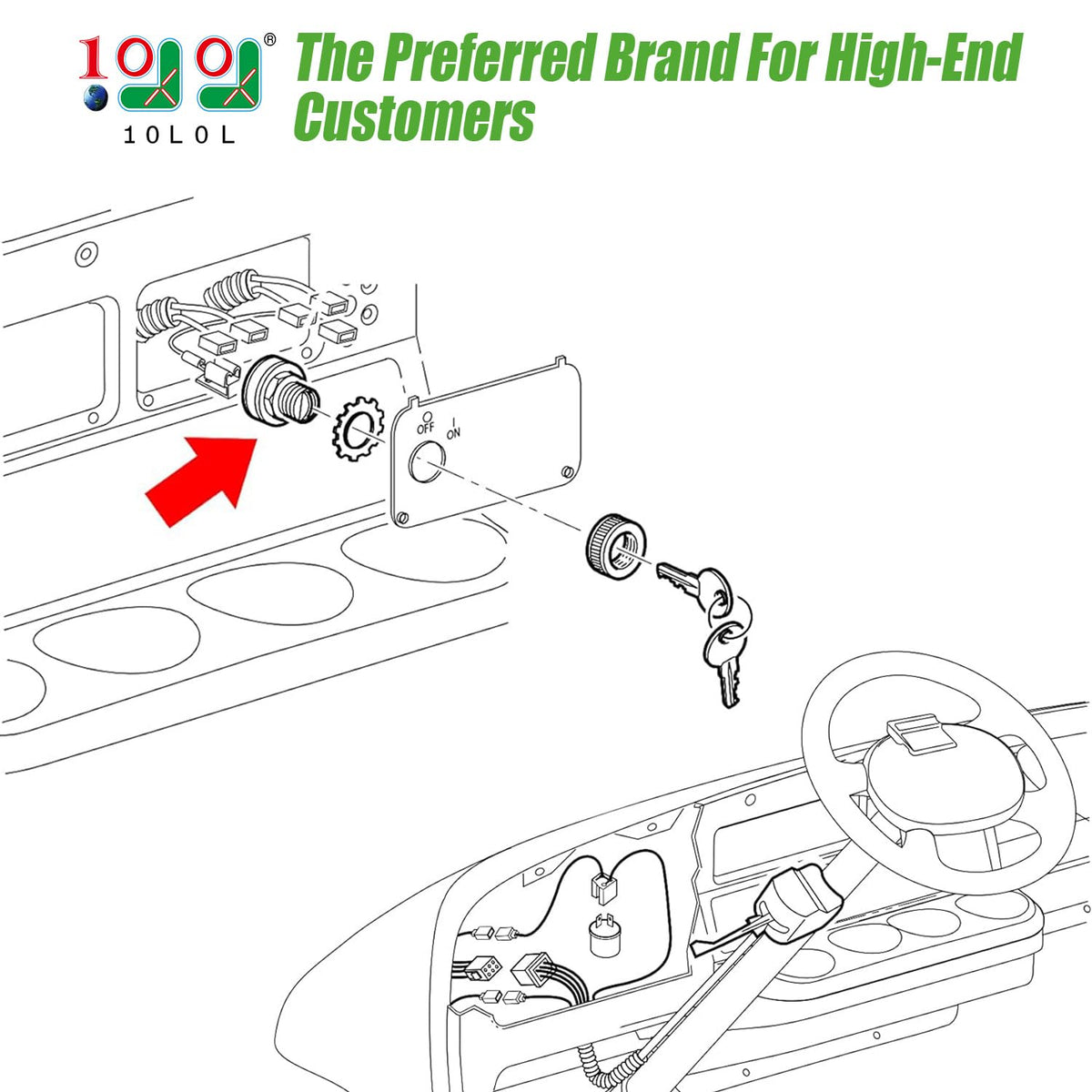 10L0L ignition switch includes two keys for easy engine start.