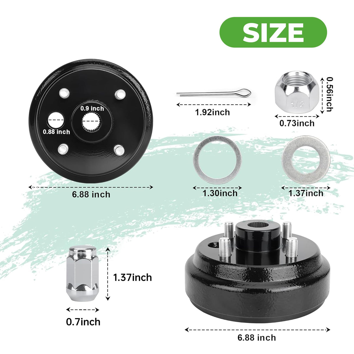 10L0L Golf Cart install kit includes shims and locknuts.