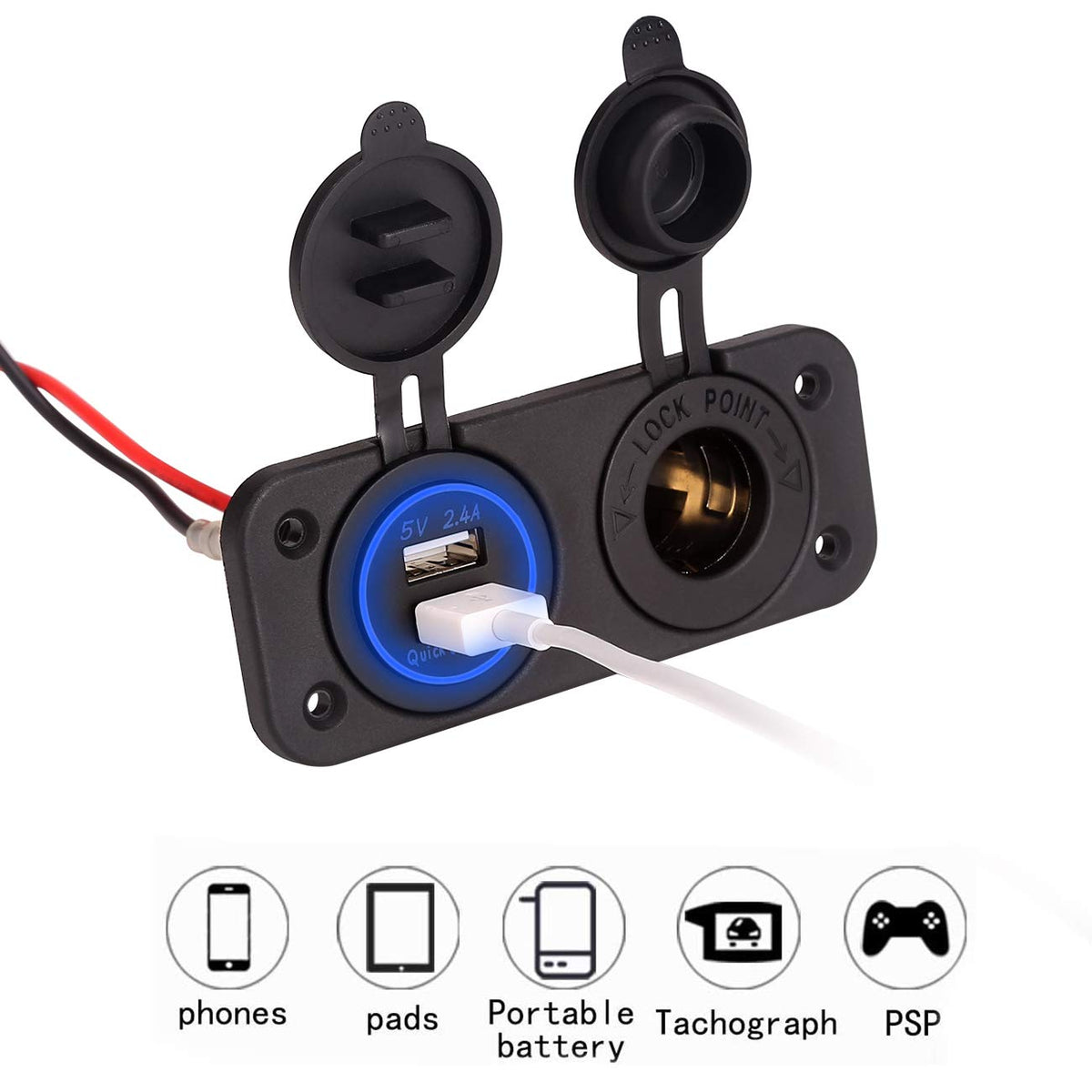 10L0L IP66 waterproof USB charger for golf cart resilience in damp conditions.