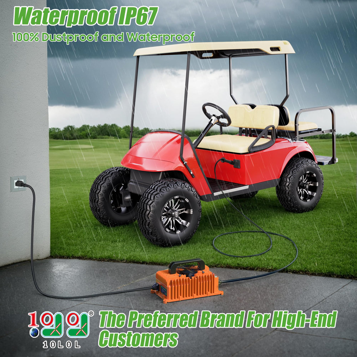 10L0L IP67 waterproof golf cart charger suitable for rain and wet conditions