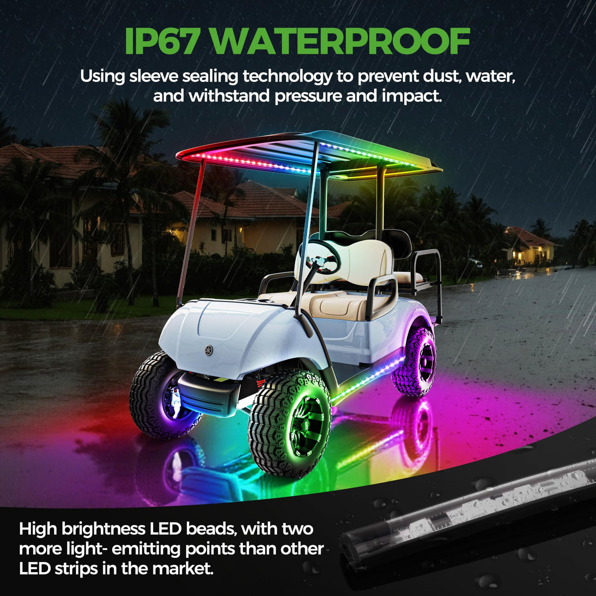 IP67 waterproof LED strips designed for outdoor golf cart lighting