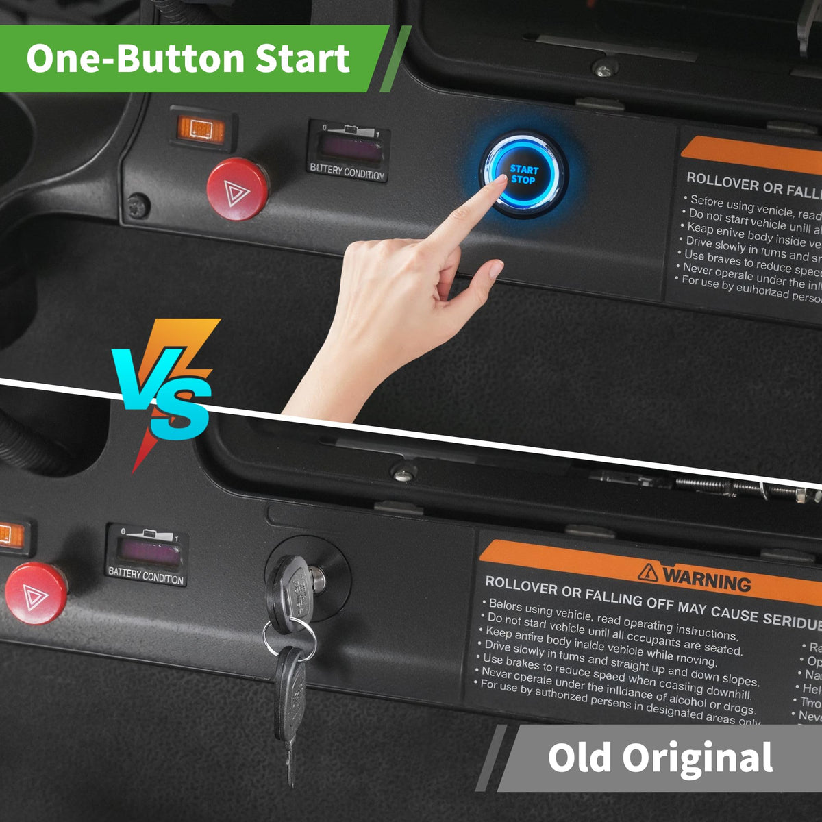 Blue start indicator shows cart activation after remote range is detected