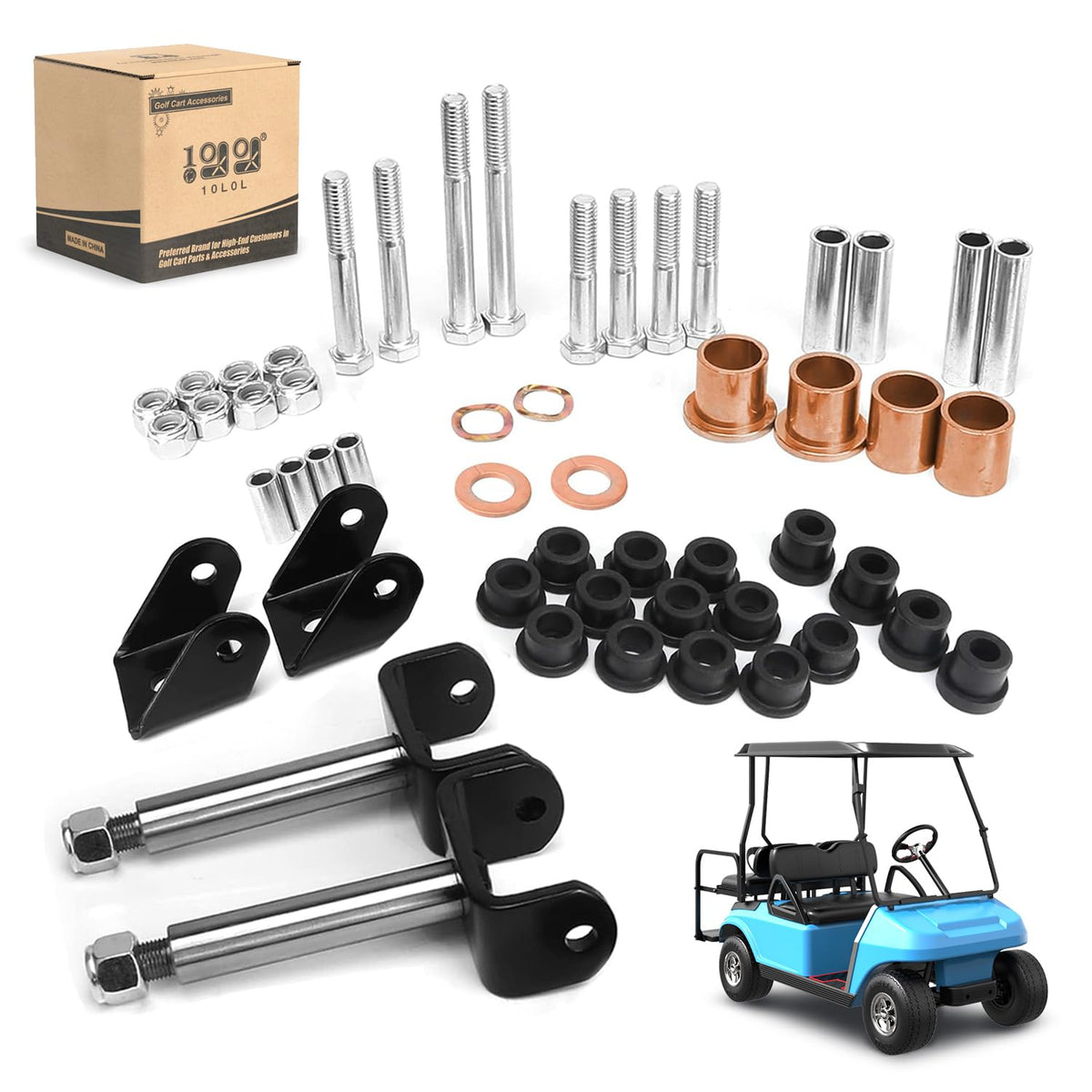 10L0L kingpin assembly for Club Car DS enhances front-end stability and steering feel