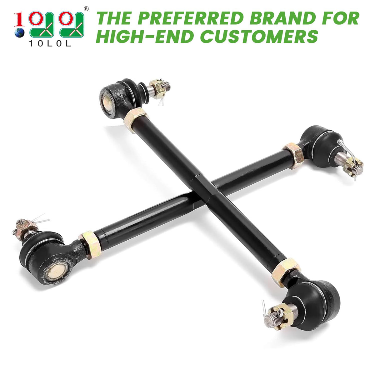 10L0L kit contents: four tie rod ends, two tie rods, four cotter pins for EZGO assembly.