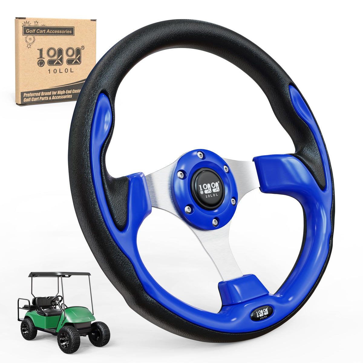 10L0L Klein Blue steering wheel front view with ergonomic grip for comfortable rides