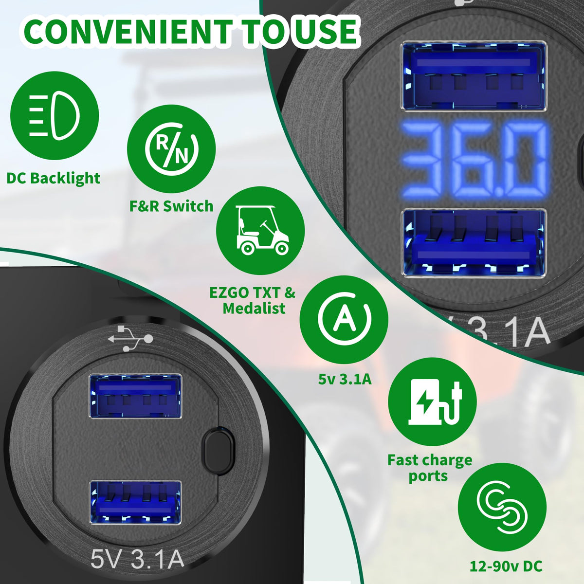 10L0L LED digital voltmeter shows battery status at a glance.