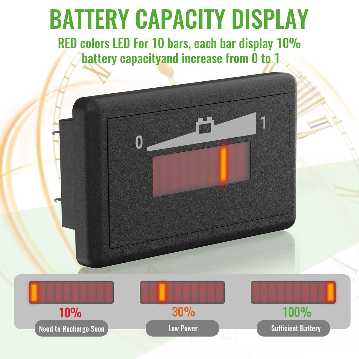 10L0L LED state indicator showing 1 to 10 bars for charge level.