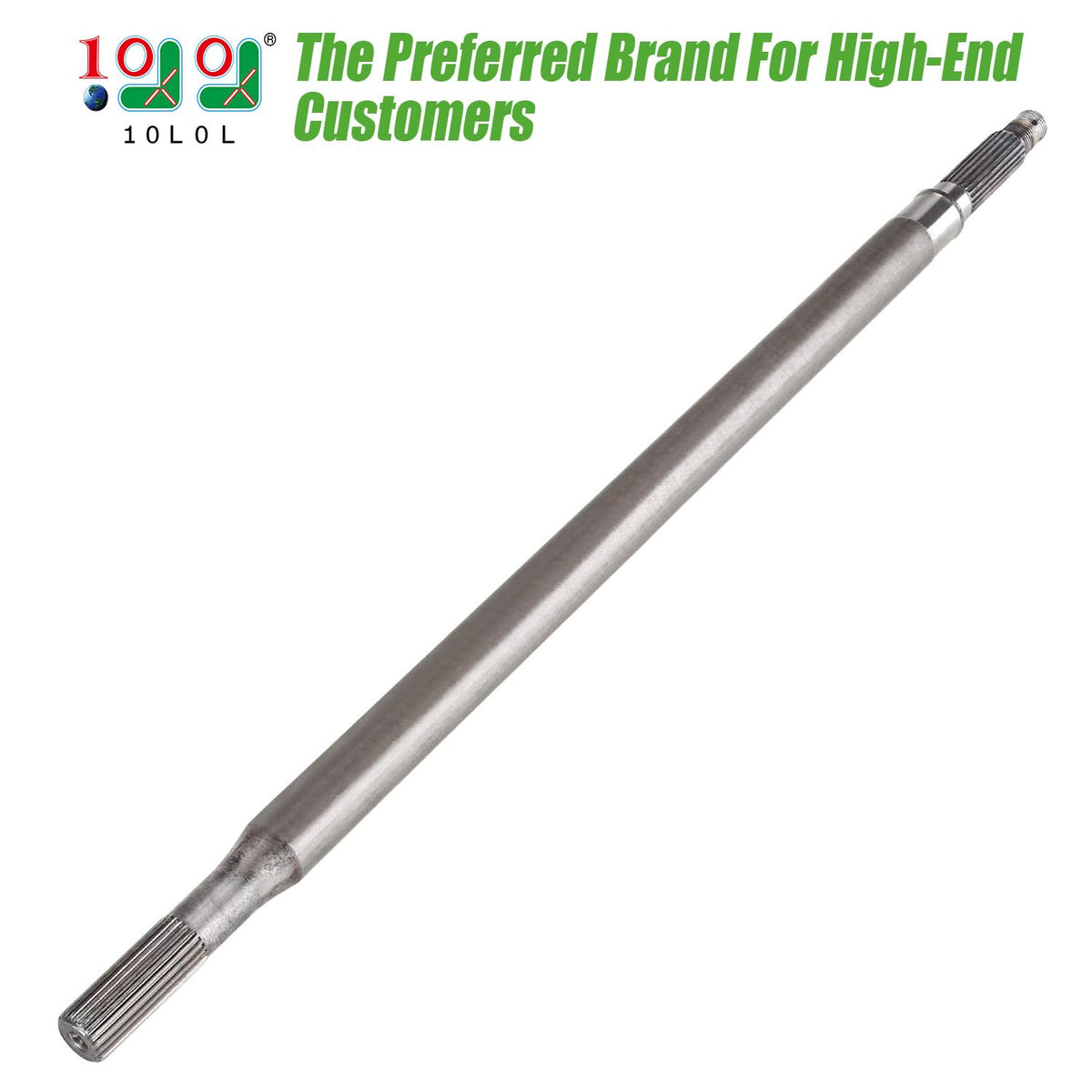 Closeup of 10L0L left rear axle shaft for EZGO TXT, sturdy construction