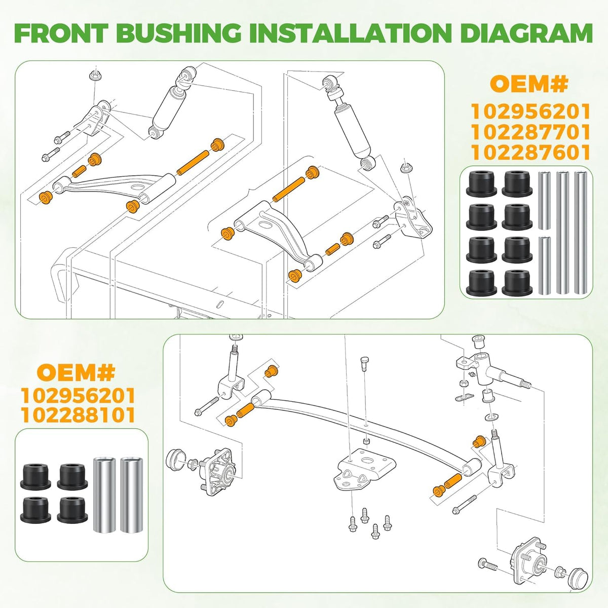 10L0L lower spring bushing 4pcs with sleeves reduces wear and vibration.