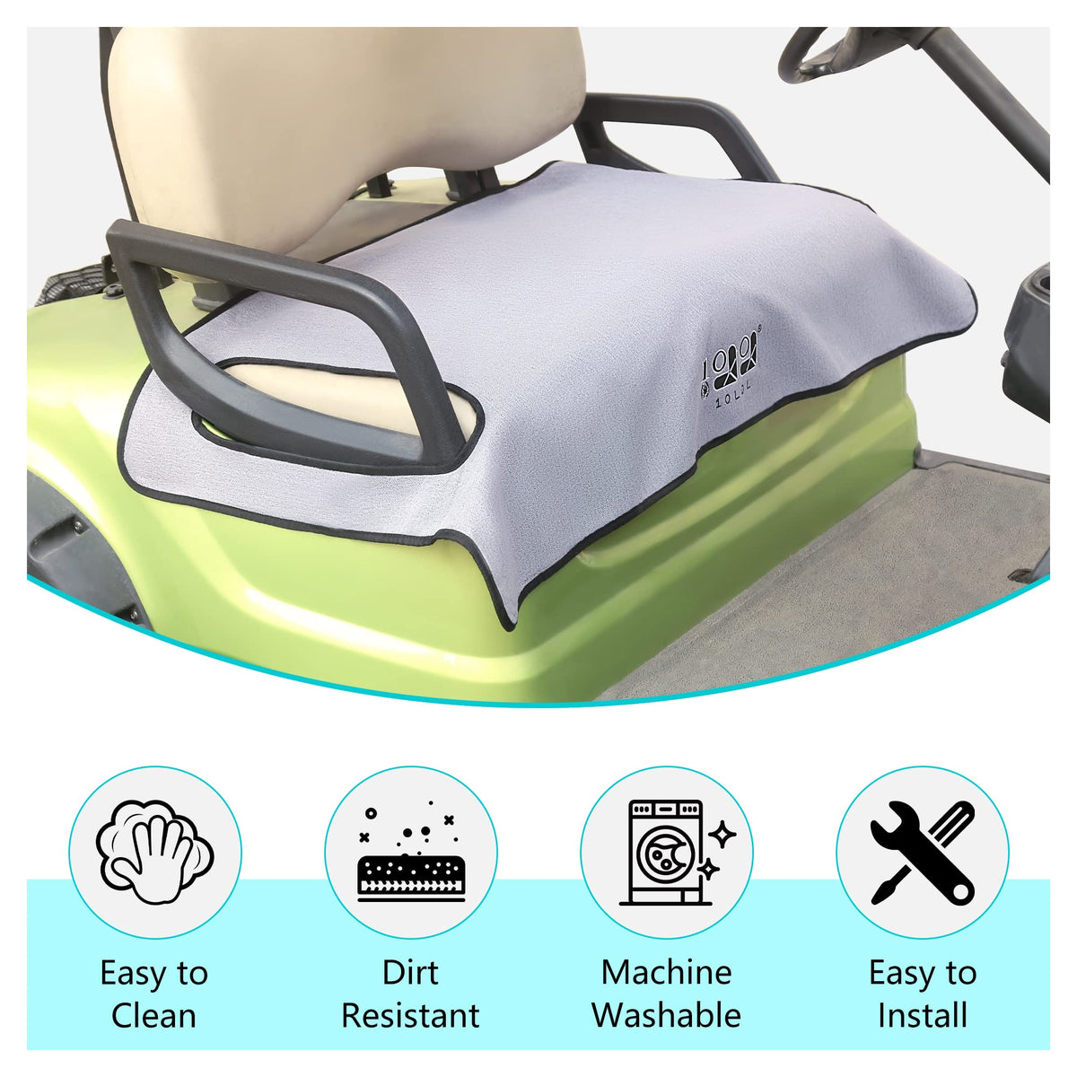 10L0L machine-washable seat cover simplifies cleaning after golf rounds.