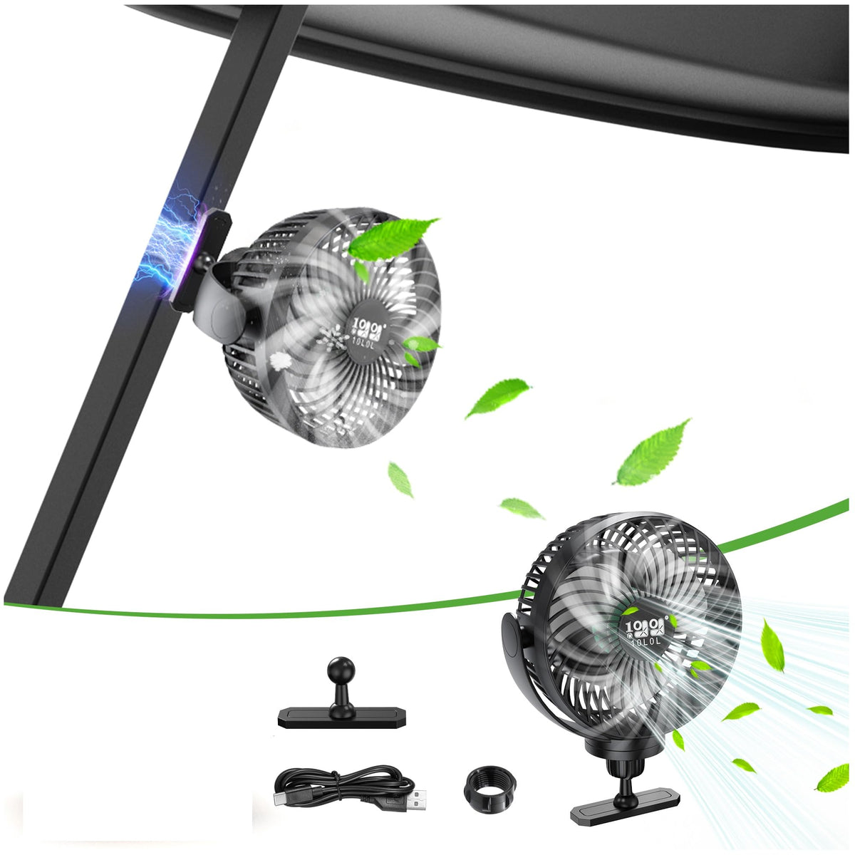 10L0L magnetic golf cart fan base securely attaches to square tubes for stable cooling