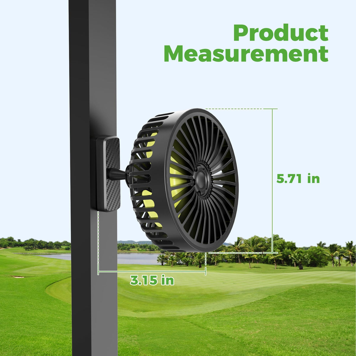 10L0L Magnetic Golf Cart Fan works with EZGO, Club Car, Yamaha carts on metal surfaces.