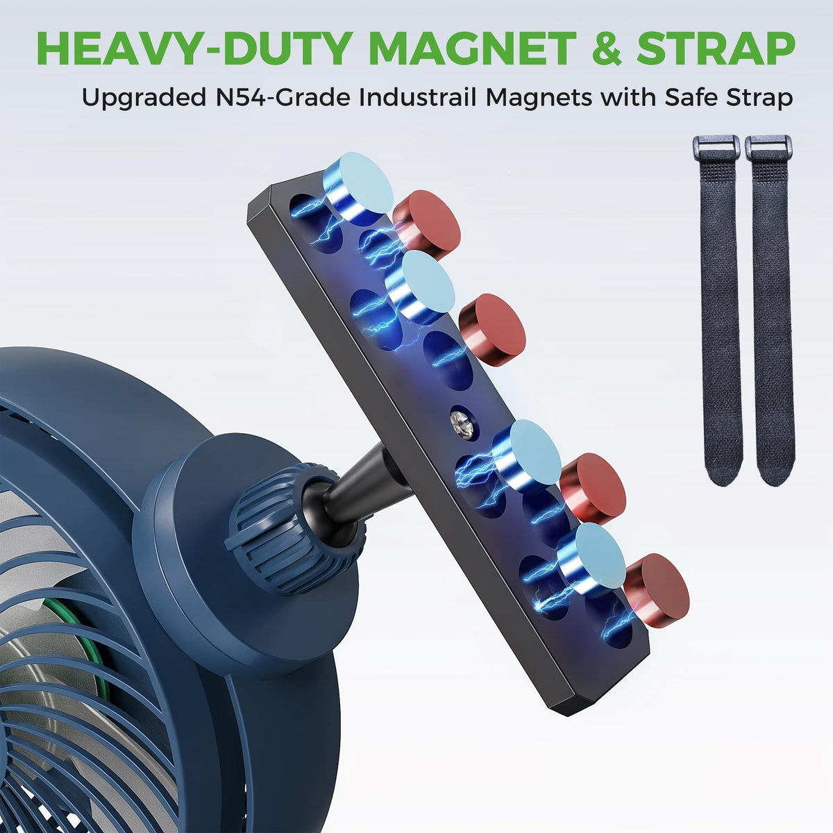 10L0L magnetic golf cart fan mounted on cart magnet for quick setup.