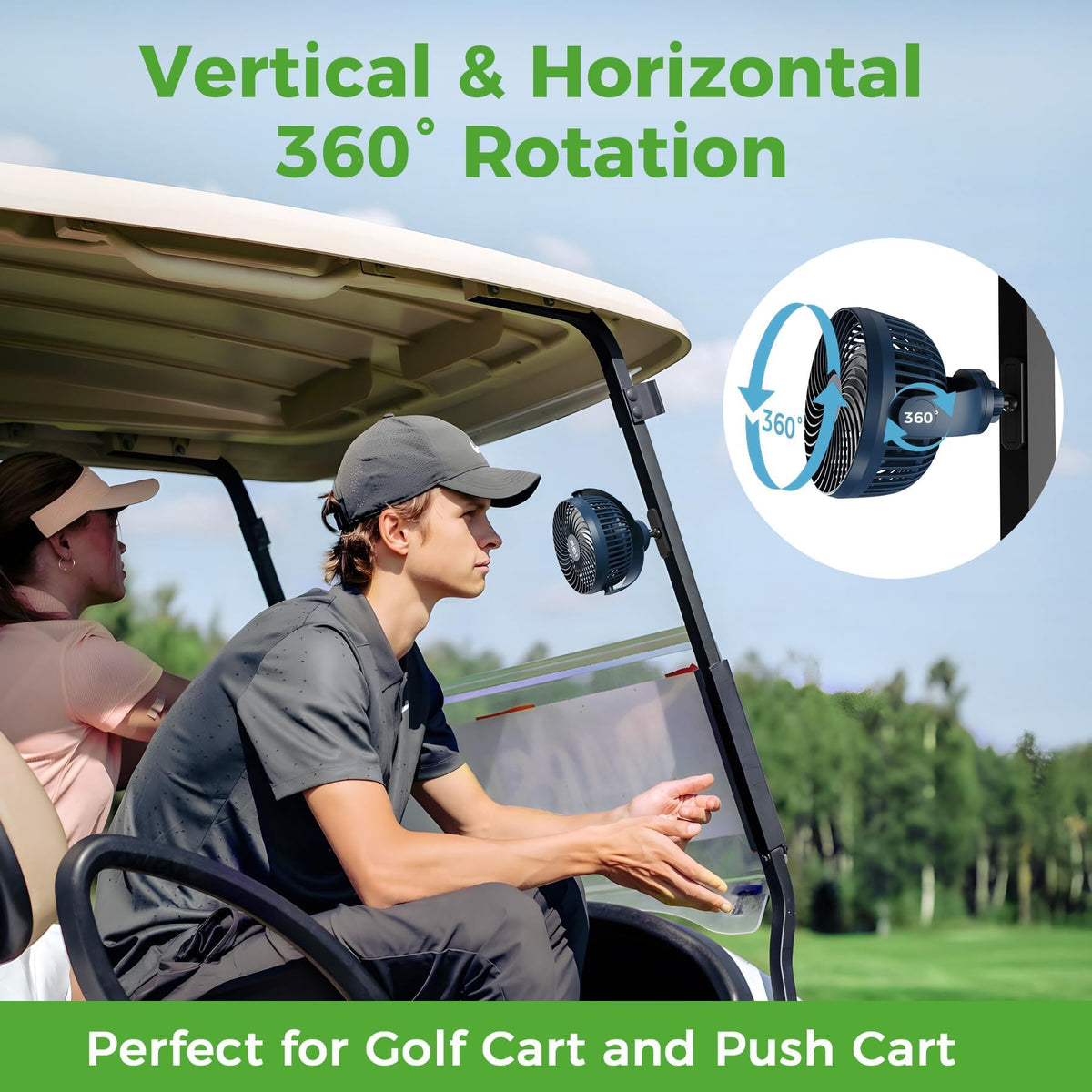10L0L magnetic golf cart fan USB-C port for phone charging.